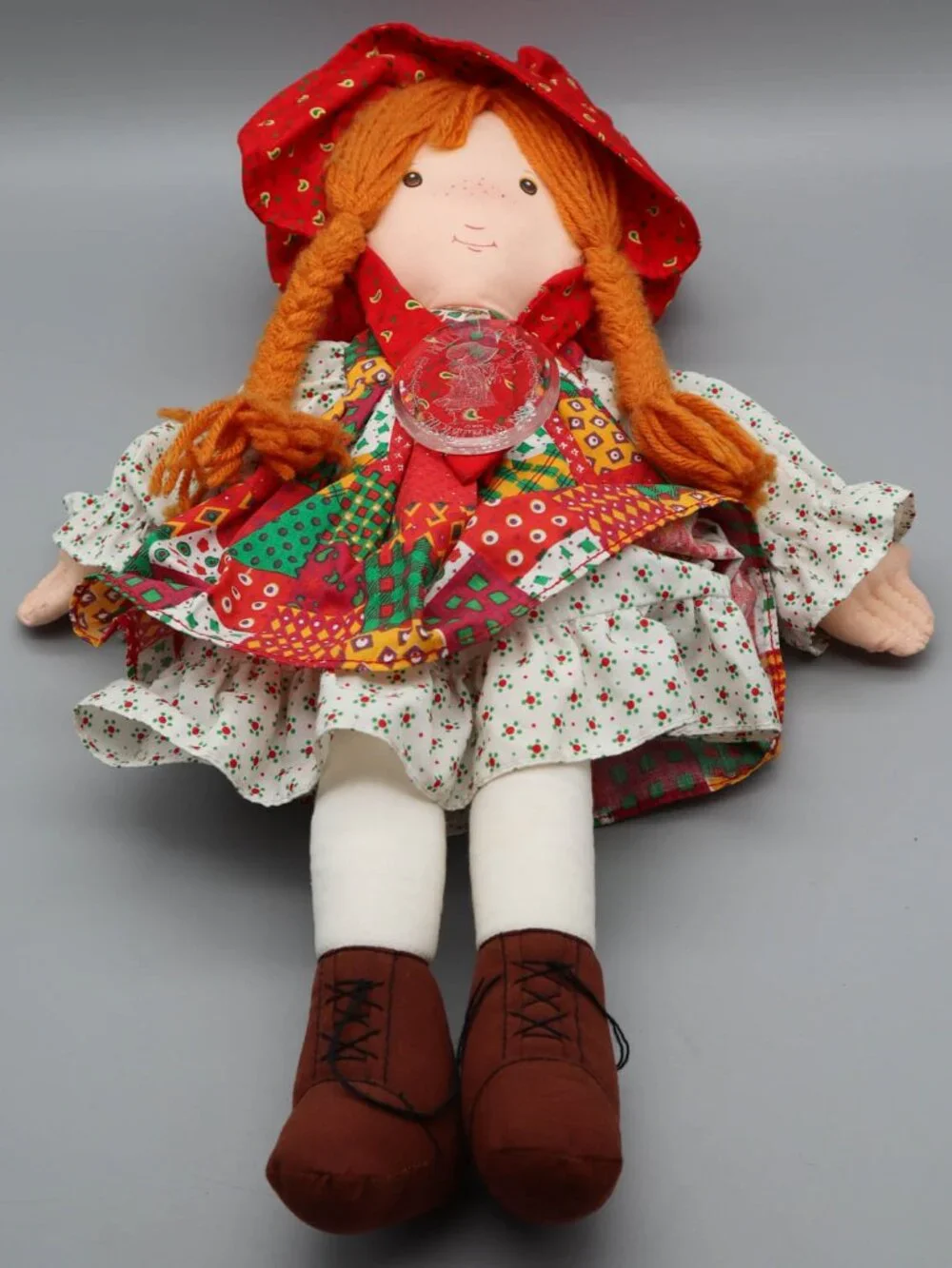 Vintage Holly Hobbie Christmas 1988 Plush Rag Doll w/ Ornament Redhead Patchwork